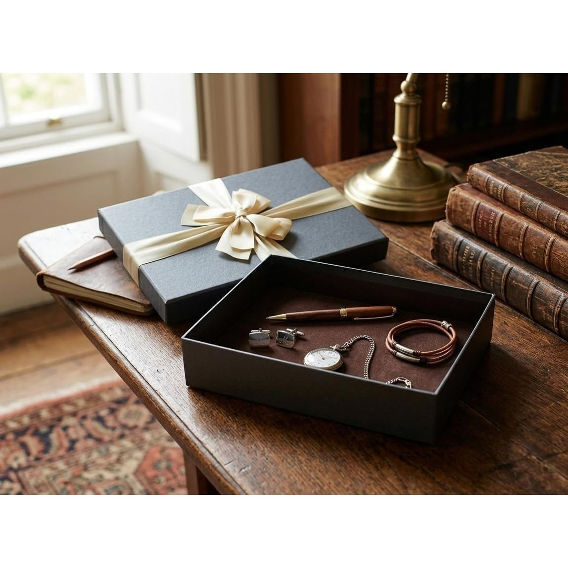 Emartbuy Black Rigid Gift Box with Ribbon, Rectangular Quality